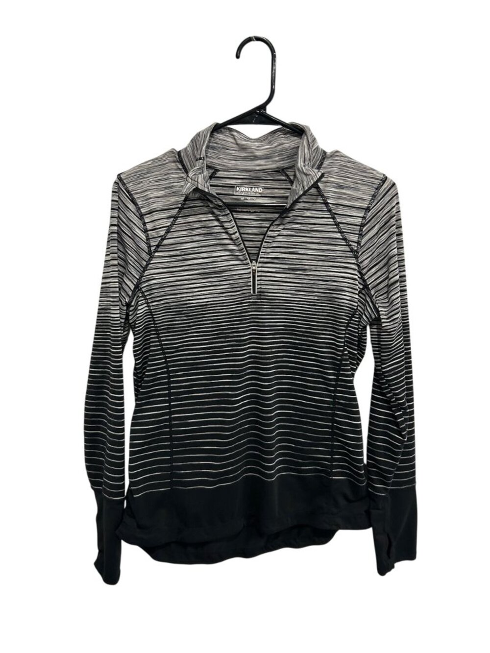Black Gray Medium Striped 1/4 Zip Pullover Cozycore Sporty Athleisure Gym